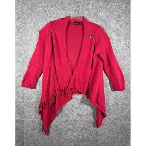 Pure Handknit Langolook Long Sleeve Poncho Cardigan Sweater Red Size M/L